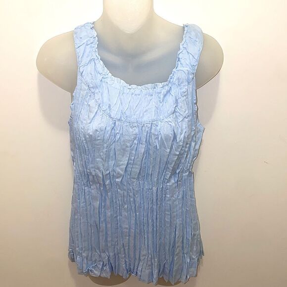 Talbots Petite Multi-Pleated Crinkled Casual Light Blue Tank Shirt Blouse 18P 18 - Picture 1 of 8